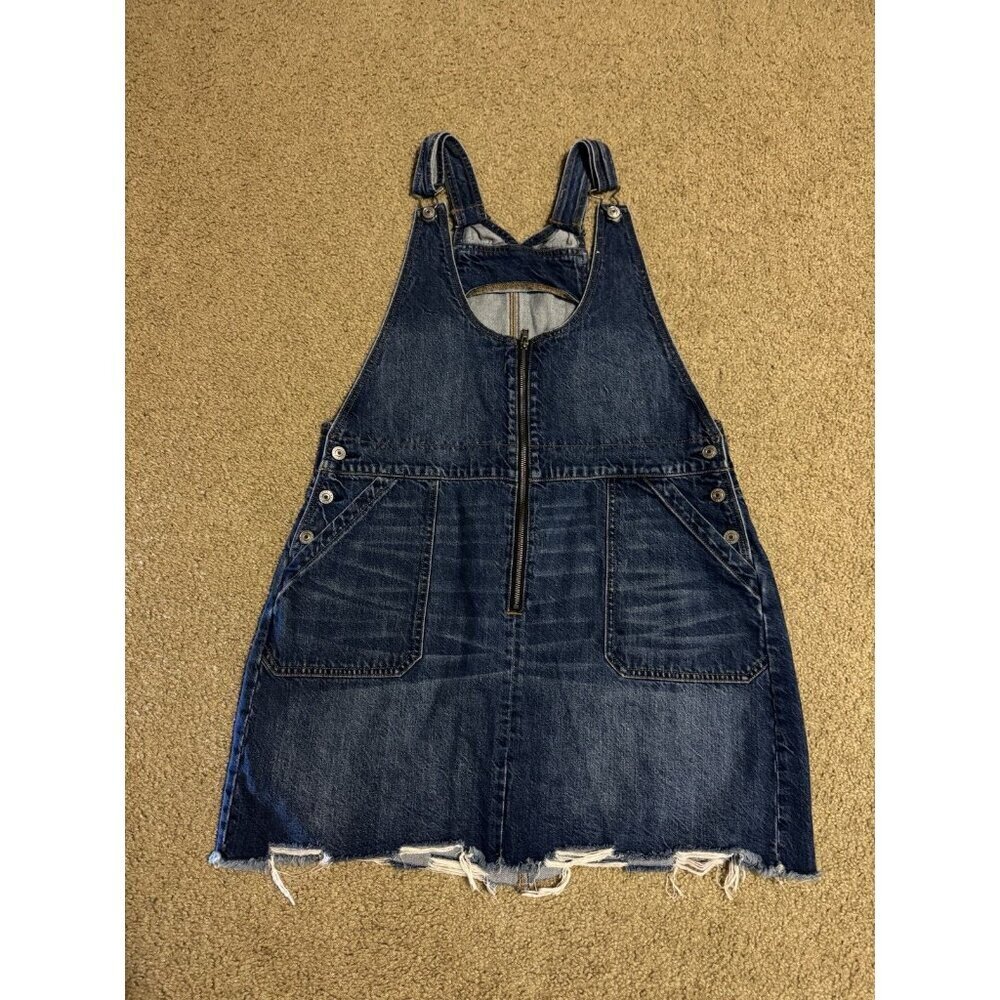 AMERICAN EAGLE Bib Denim Blue Mini Overall Skirt Dress Raw Hem XL Preppy Y2k